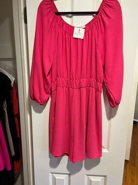 Chris & Carol Vibrant Pink Puff Sleeve Casual Romper